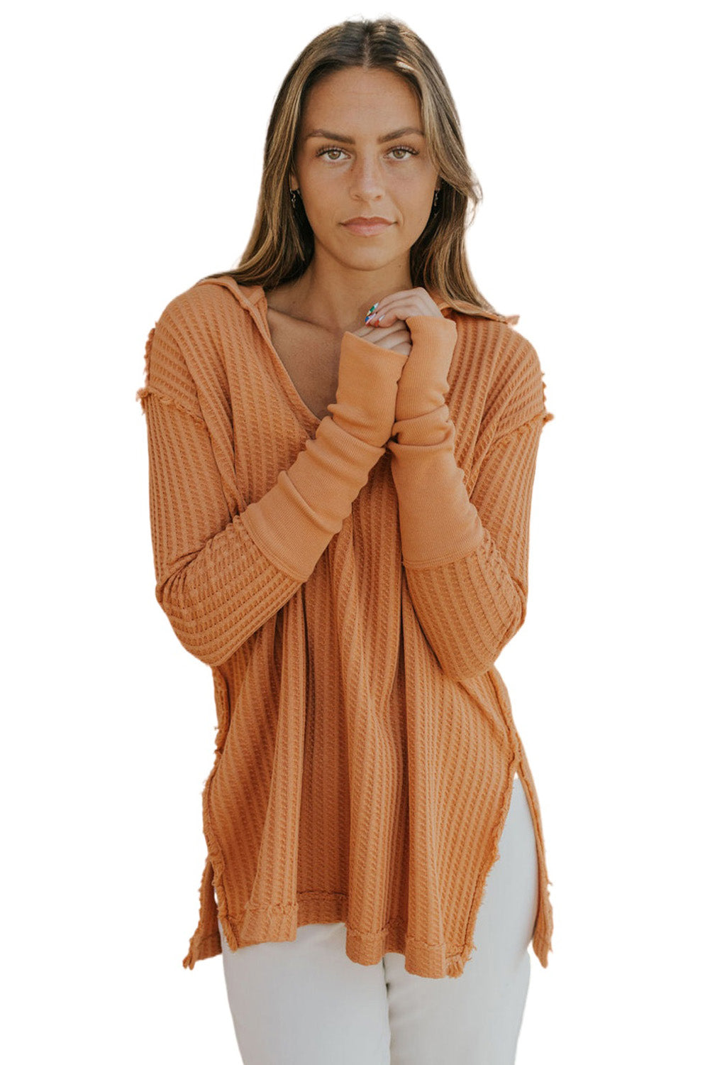 Autumn Orange Waffle Knit Top