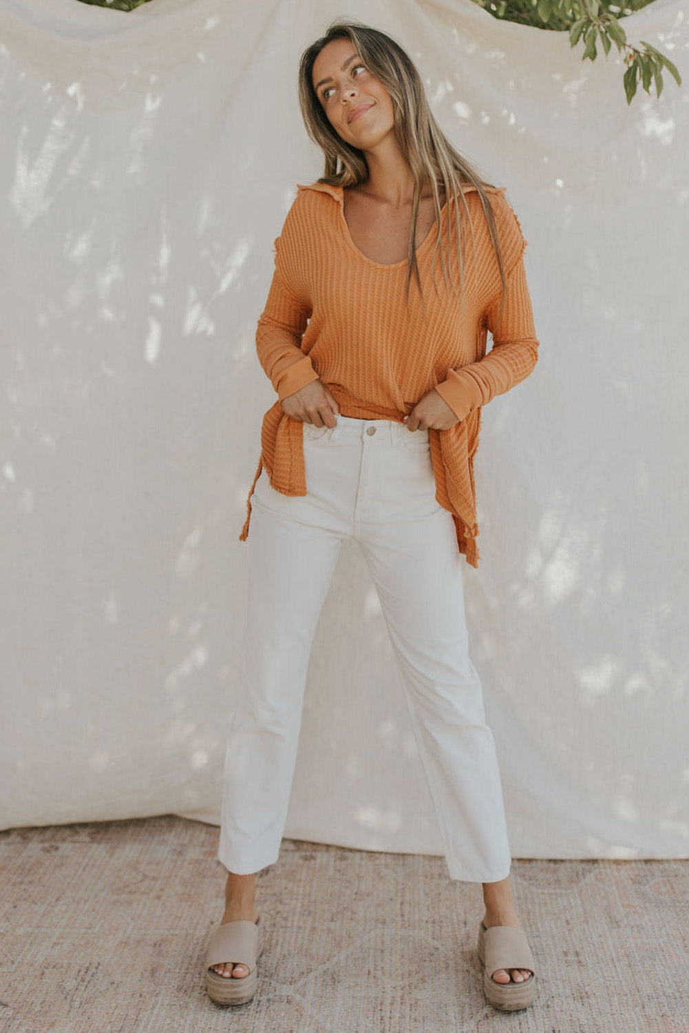 Autumn Orange Waffle Knit Top