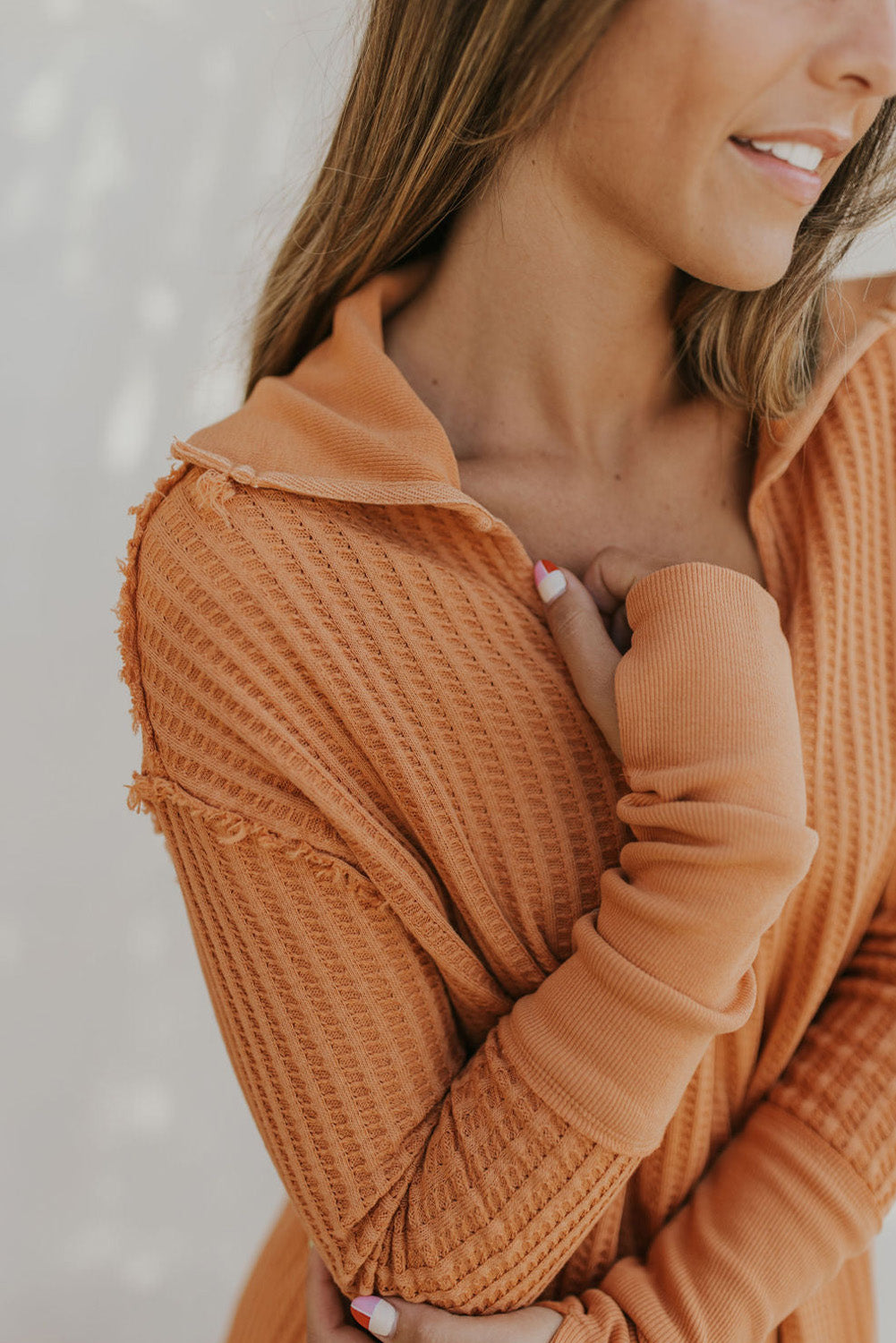 Autumn Orange Waffle Knit Top