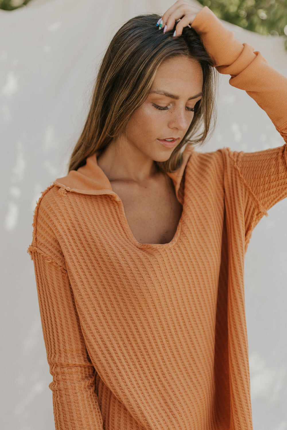 Autumn Orange Waffle Knit Top