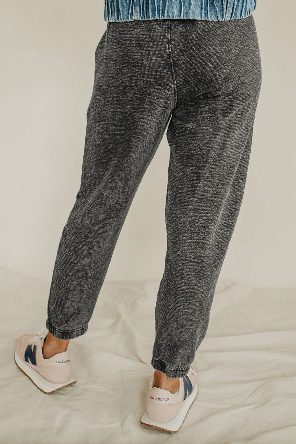 Gray Heather Textured Drawstring Pocketed Pants