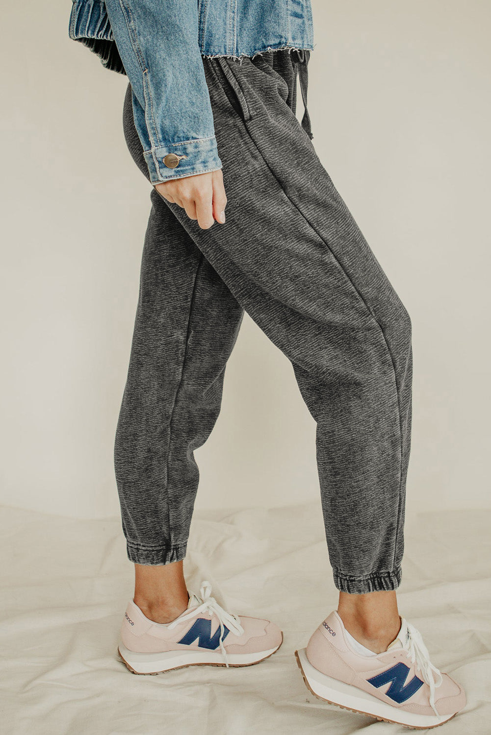 Gray Heather Textured Drawstring Pocketed Pants