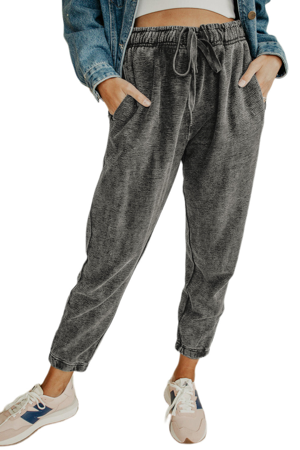 Gray Heather Textured Drawstring Pocketed Pants