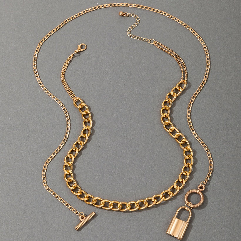 Doublelayer Gold Lock Necklace