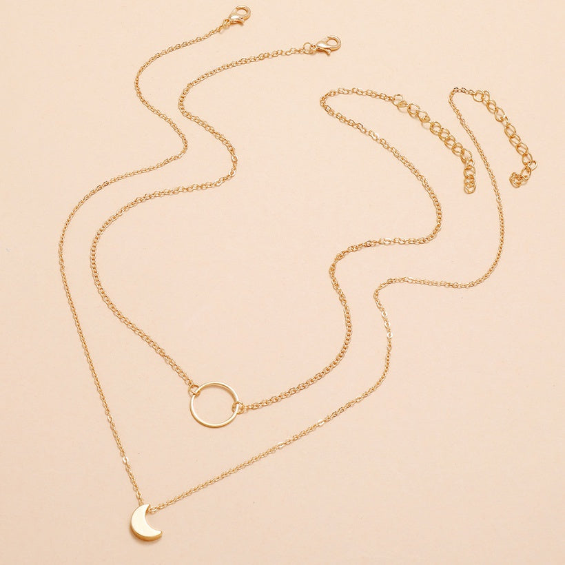 Simple Double Layered Moon and O Necklace