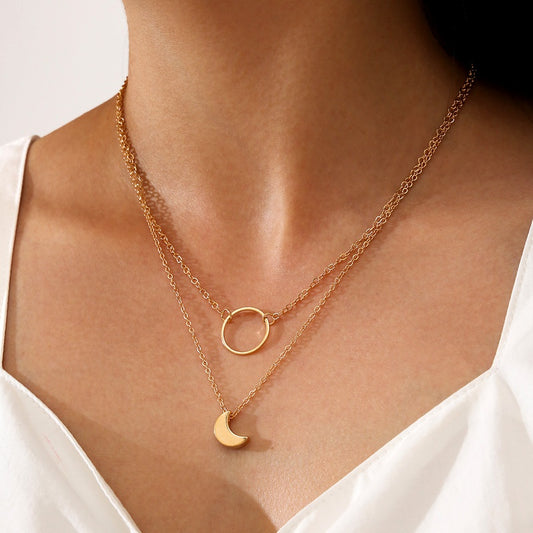 Simple Double Layered Moon and O Necklace