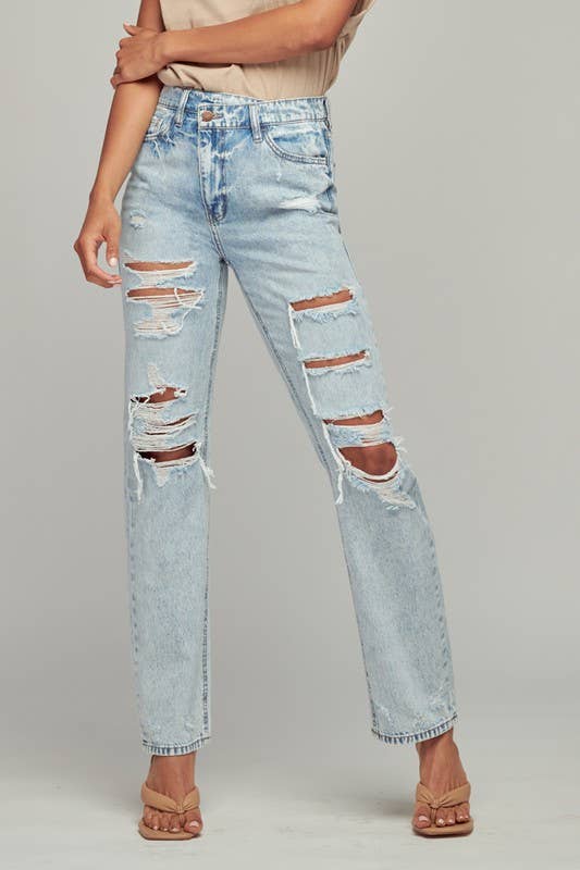 Criss Cross Distressed Denim