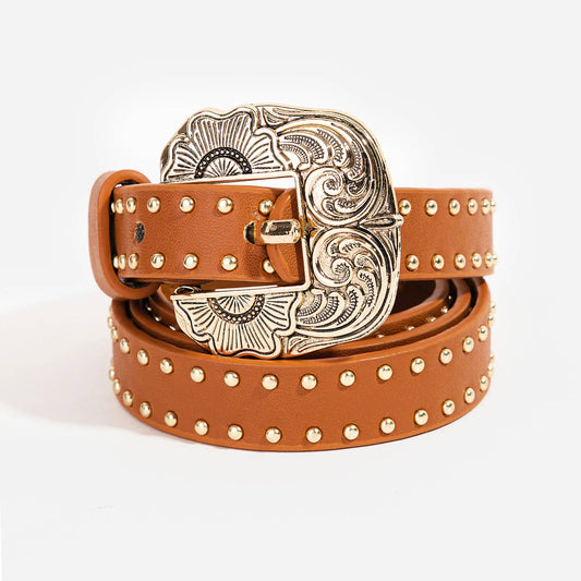 Studded Cowgirl Camel Belt