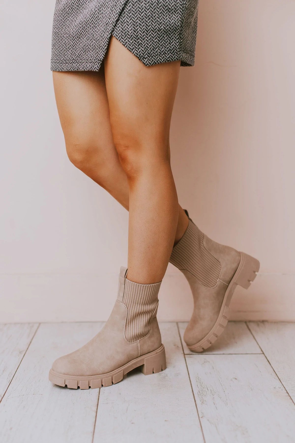 Renley Taupe Heeled Sock boots