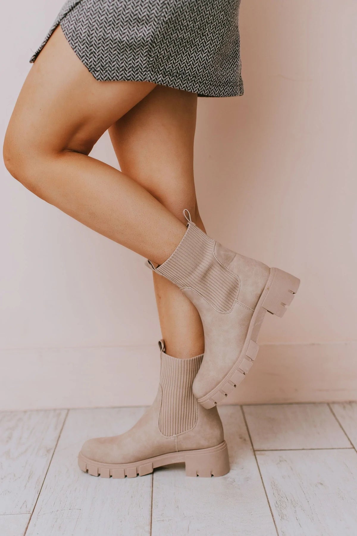 Renley Taupe Heeled Sock boots