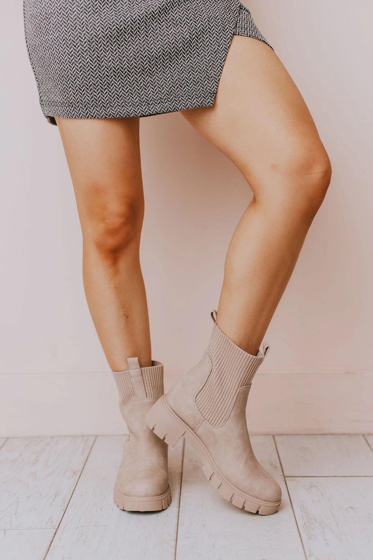 Renley Taupe Heeled Sock boots