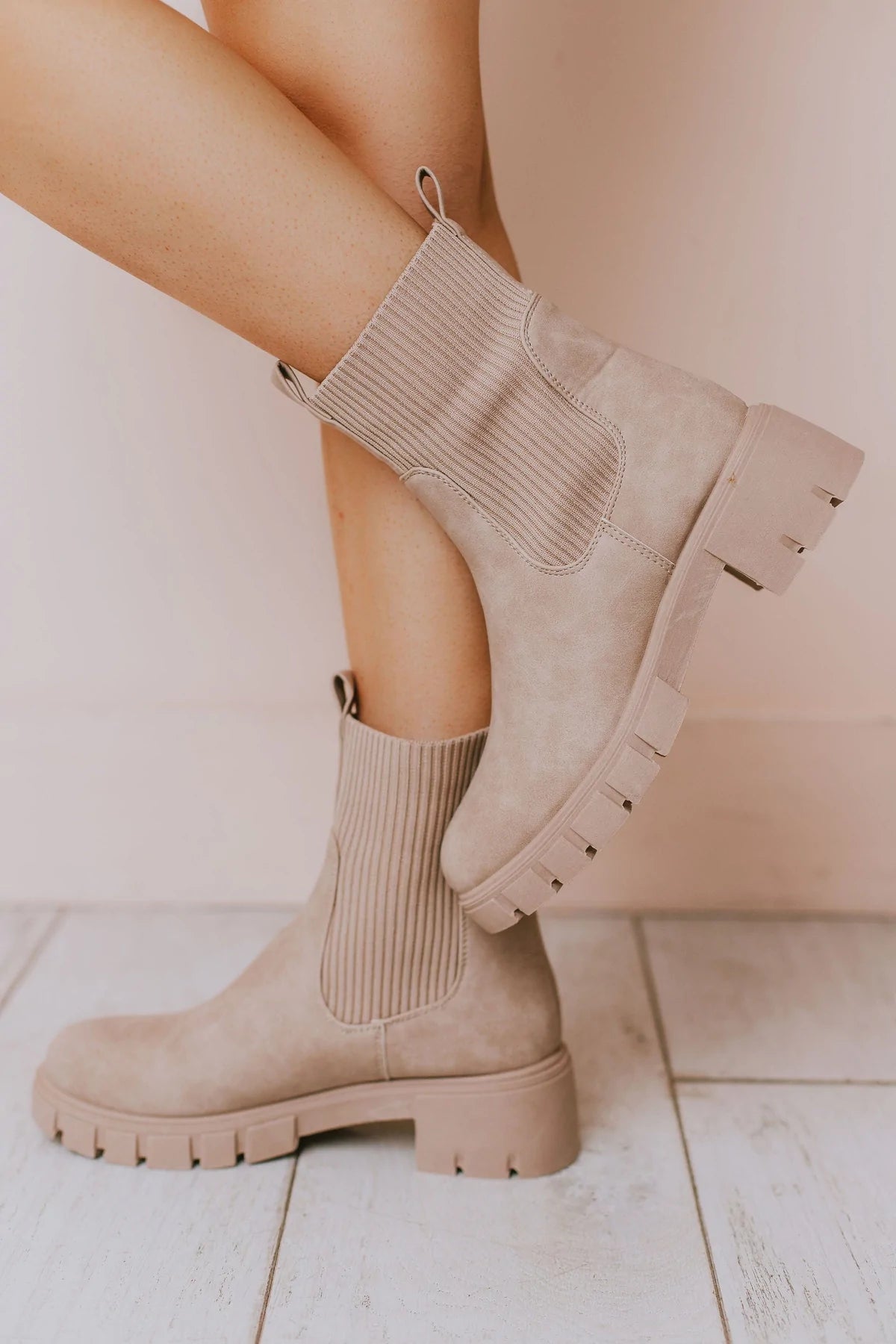 Renley Taupe Heeled Sock boots