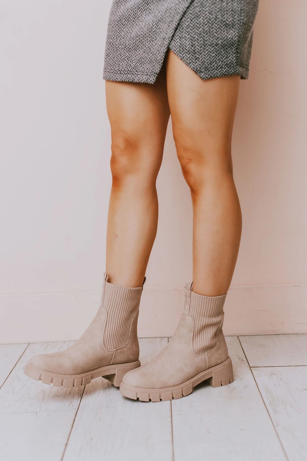 Renley Taupe Heeled Sock boots